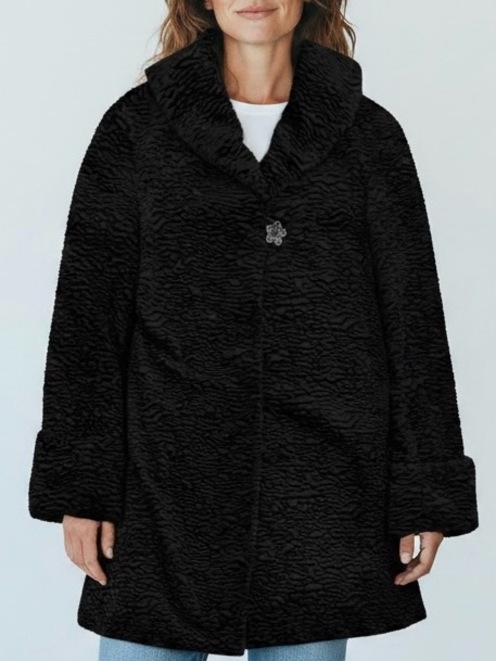 Y2K Anthropologie Odille Faux Persian Lamb Coat